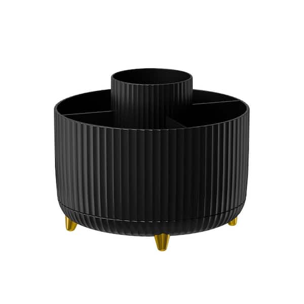 5 Compartments ABS Plastic Rotating Desk Organizer with 360-Degree Rotation for Pen & Pencil Holder (Black)