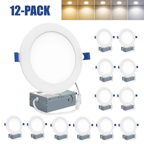6 in. 5CCT Selectable,100-Watt Equivalent,Dimmable,1050 Lumens,Ultra-Thin Integrated LED Recessed Ceiling Lights,12-Pack