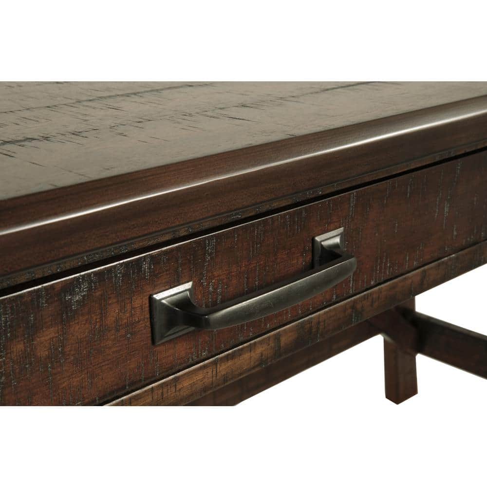 Transitional Rustic Brown Home Office Desk with USB Port and Drawers