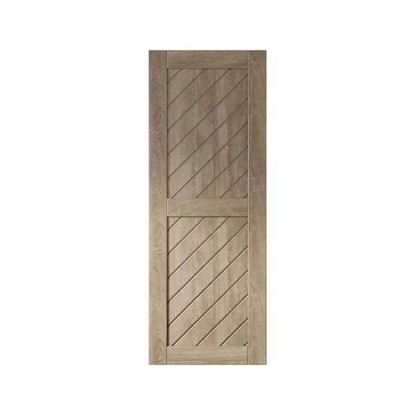 HOMACER XT1 26 in. x 80 in. C-Panel Solid Core Classic Gray Slanted Stripe Design Pine Wood Interior Sliding Barn Door Slab