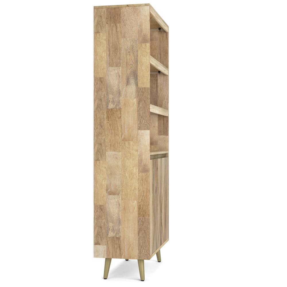 Natural Mango Wood 72" Contemporary Bookcase with Brass Inlay