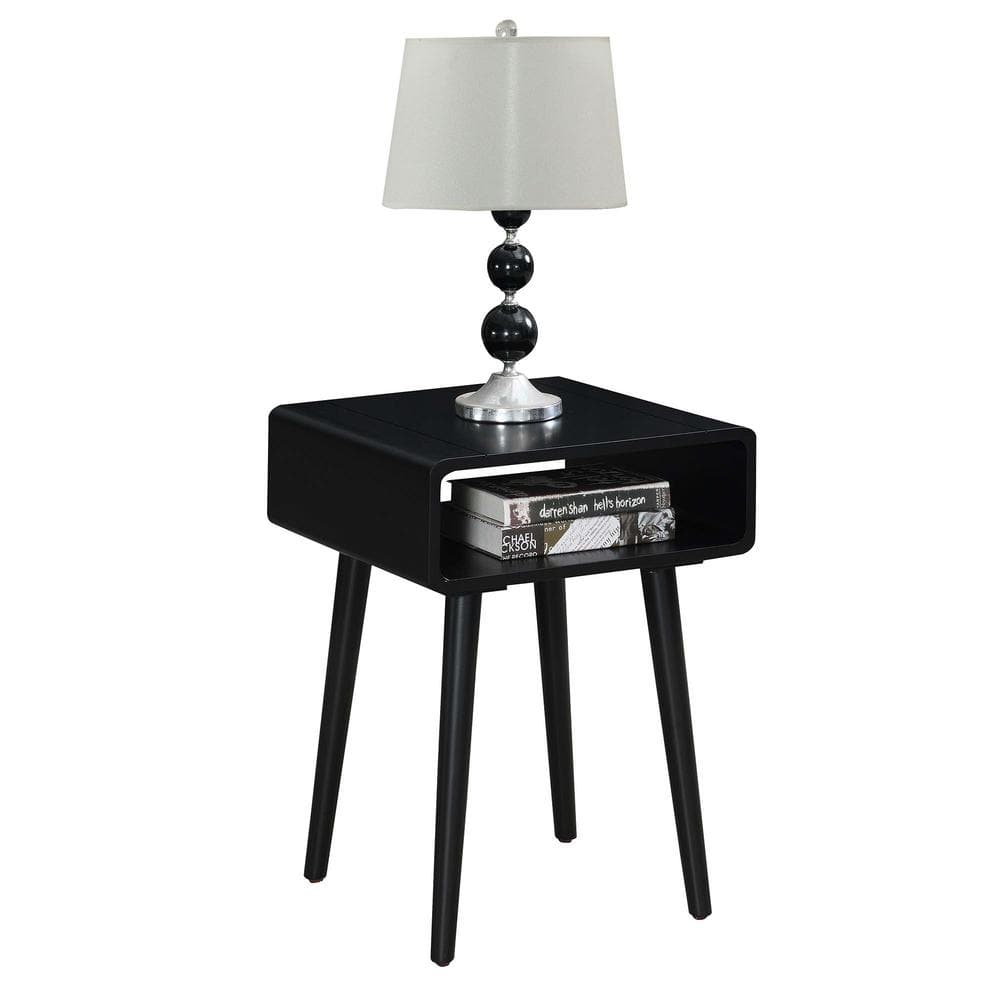 Black Birch Veneer Wood End Table with Shelf