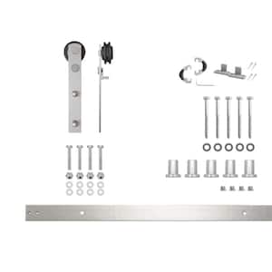 6.6 ft./79 in. Brushed Nickel Non-Bypass Sliding Barn Door Hardware Kit Straight Design Roller for Single Door