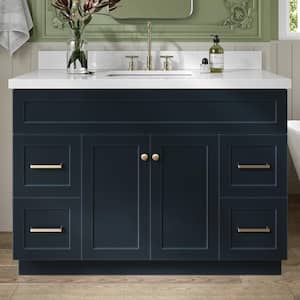 Hamlet 49 in. W x 22 in. D x 36 in. H Freestanding Bath Vanity in Midnight Blue with Pure White Quartz Top