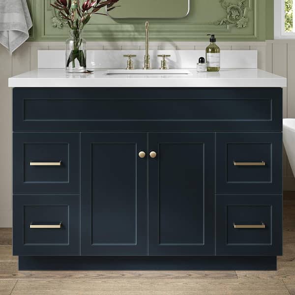 ARIEL Hamlet 49 in. W x 22 in. D x 36 in. H Freestanding Bath Vanity in Midnight Blue with Pure White Quartz Top