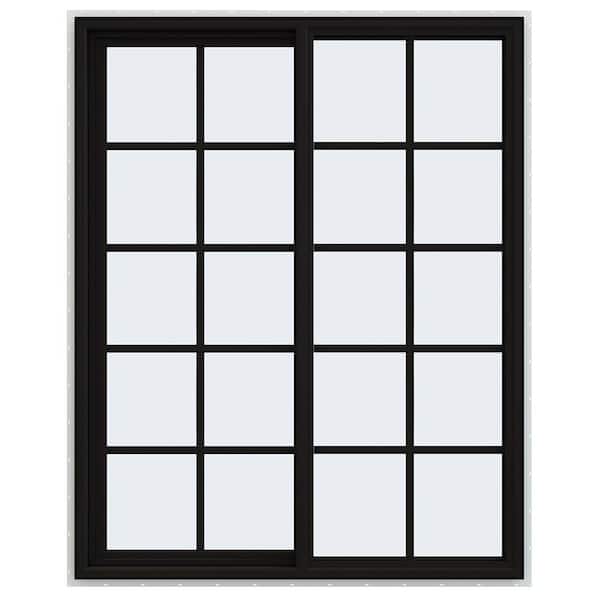 48 in. x 60 in. V-4500 Series Black FiniShield Vinyl Left-Handed Sliding Window with Colonial Grids/Grilles