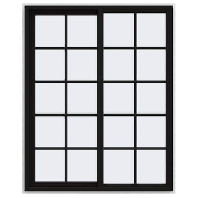 48 in. x 60 in. V-4500 Series Black FiniShield Vinyl Left-Handed Sliding Window with Colonial Grids/Grilles