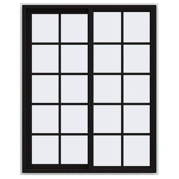JELD-WEN 48 in. x 60 in. V-4500 Series Black FiniShield Vinyl Left-Handed Sliding Window with Colonial Grids/Grilles