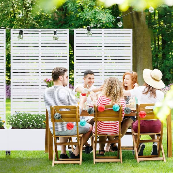 72 in. H x 35 in. W Rectanglar White Outdoor Metal Privacy Screen Planter Box Wall Decor in Louvered Pattern