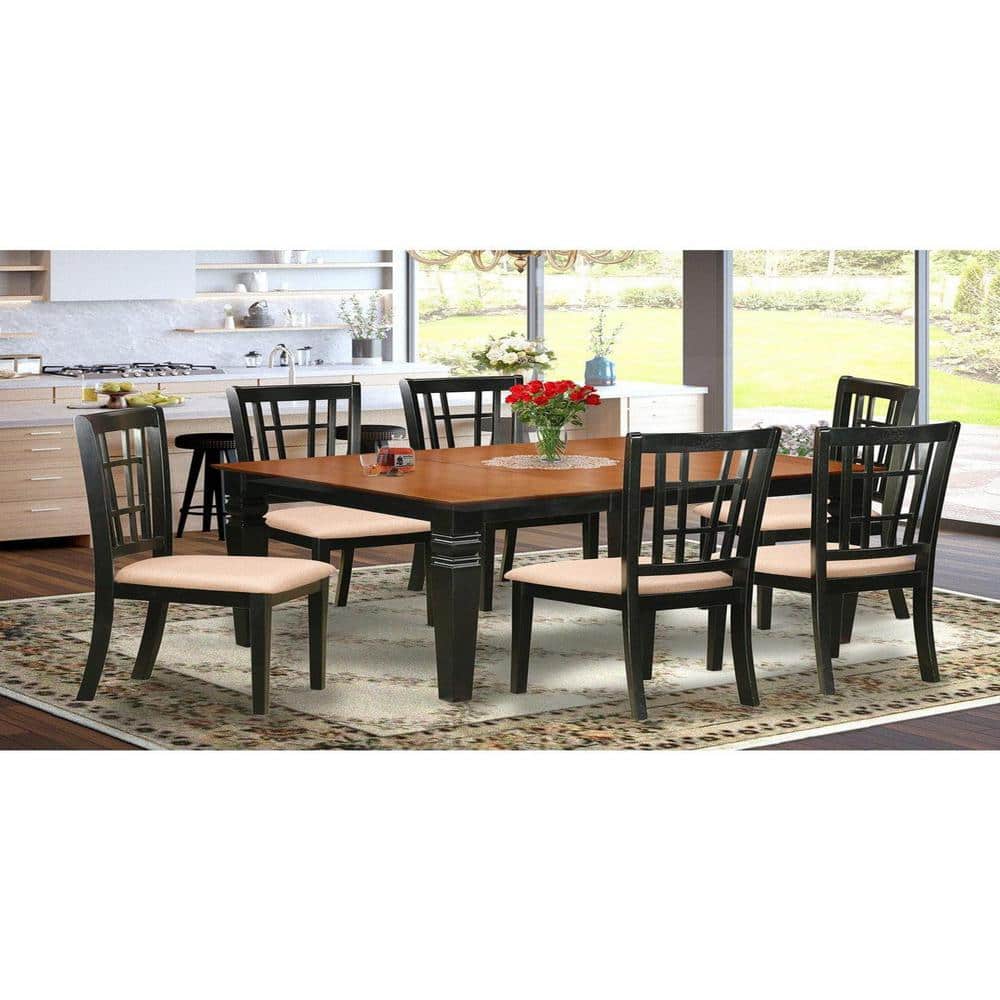 East West Furniture 7-Piece Black and Cherry Finish Solid