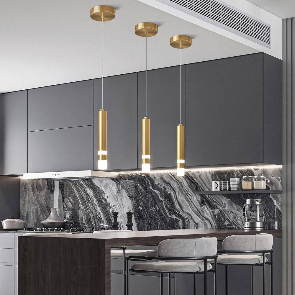 Home Lighting 1.57 in. 3-Light Gold 3-Pack Modern Dimmable Integrated LED Pendant Light For Kitchen Island（JP-082） price history on PriceWatchPro
