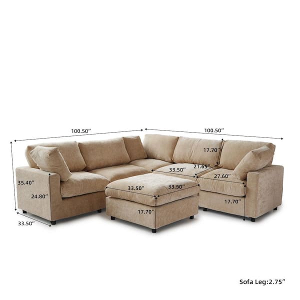 Jun &amp; Li ① J&E Home 100.5 in. Square Arm 6 Piece Chenille Modular Free
