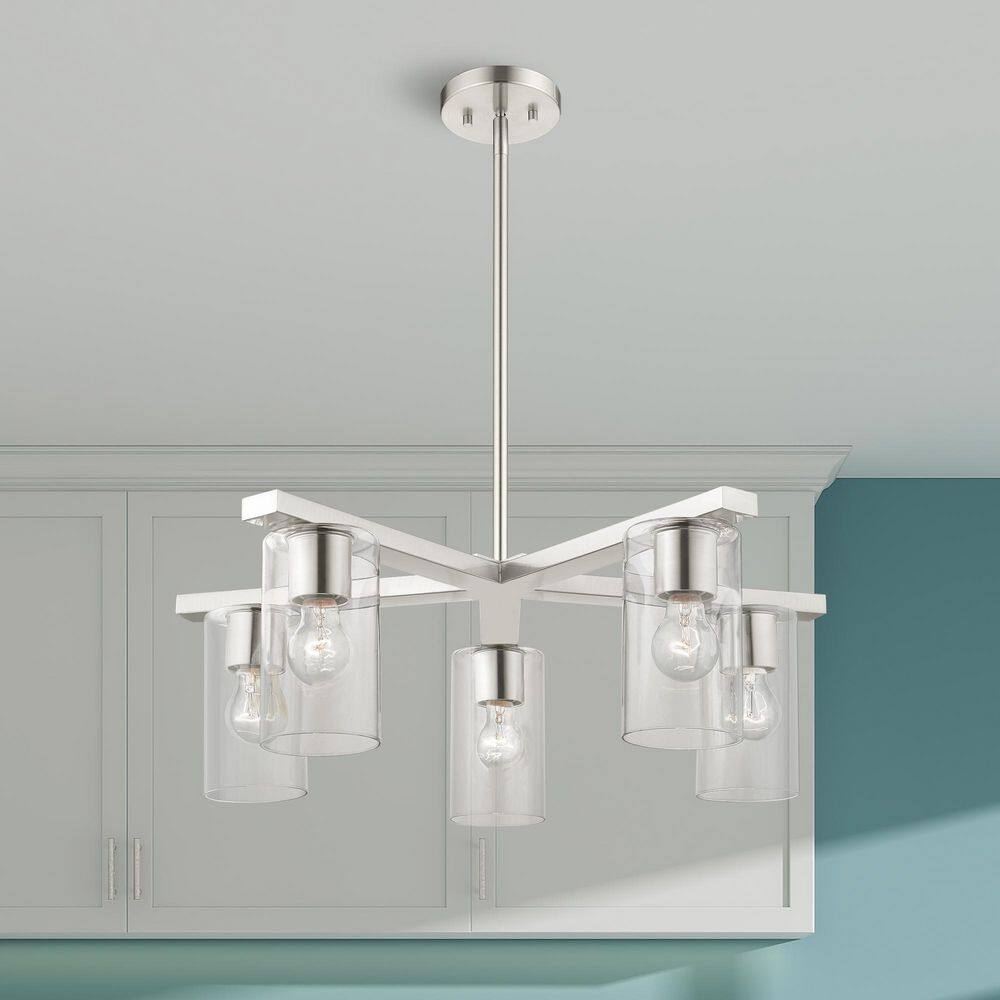 Zurich 26" Brushed Nickel and Crystal 5-Light Chandelier