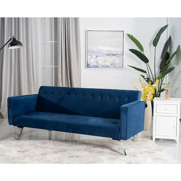 Blue Velvet 3 Seats Sectional Sofa Bed, Light Blue Velvet Sectional Sofas