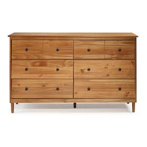 Classic Mid Century Modern 6-Drawer Caramel Solid Wood Dresser