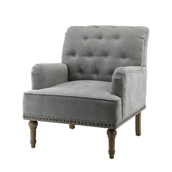 JAYDEN CREATION Leobarda Classic Traditional Pewter Tufted Armchair with Nailhead Trim and Solid Wood Legs