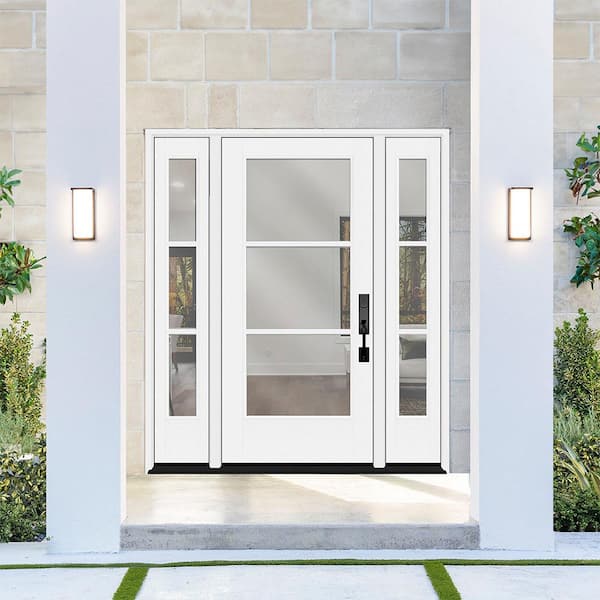 Legacy 68 in. x 80 in. Icon 3 L Modern Clearglass LHIS Unfished Fiberglass Prehung Frontdoor w/2-14 in. SL-6-9/16 in. Jb