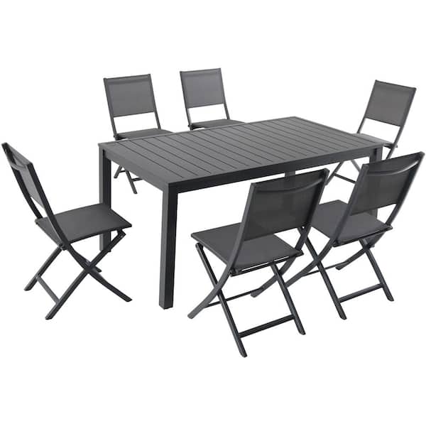 Hanover Naples 7 Piece Aluminum Outdoor, Patio Folding Chairs And Table