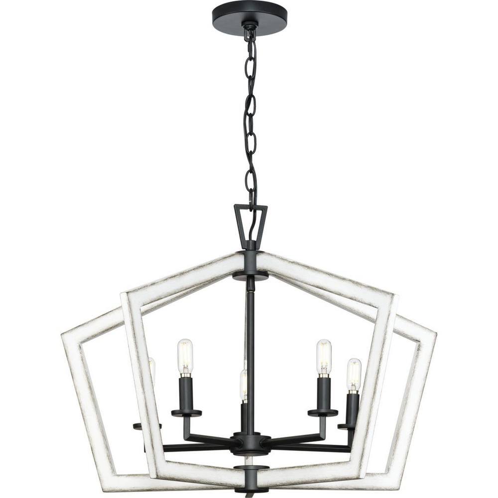 Matte Black and White Geometric Cage Chandelier