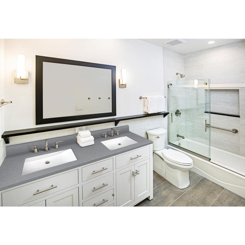 61 in. Sparkling Gray Marble Bathroom Vanity Top with Double White Sinks