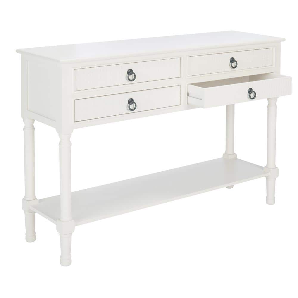 Elegant Carved White Wood and Metal Console Table with Storage