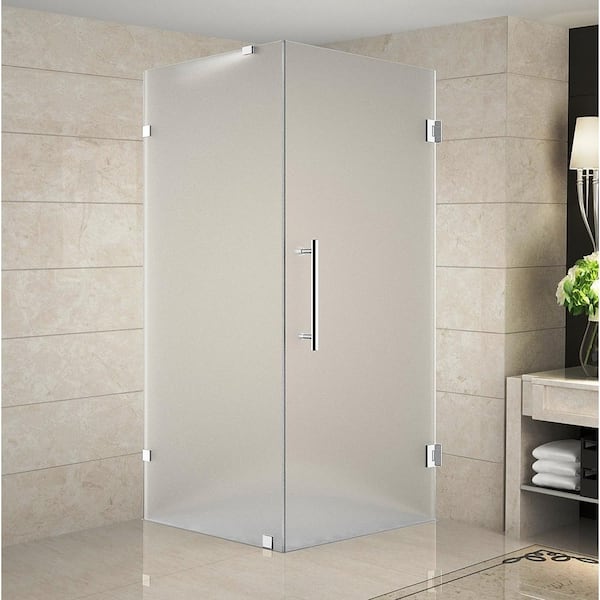 Aston Aquadica 34 in. x 34 in. x 72 in. Frameless Hinged Square Shower Enclosure with Frosted Glass in Stainless Steel