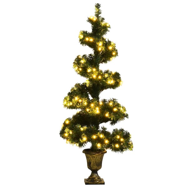 Costway 4 ft. Pre-lit Spiral Entrance Artificial Christmas Tree w/Lights and Retro Urn Base