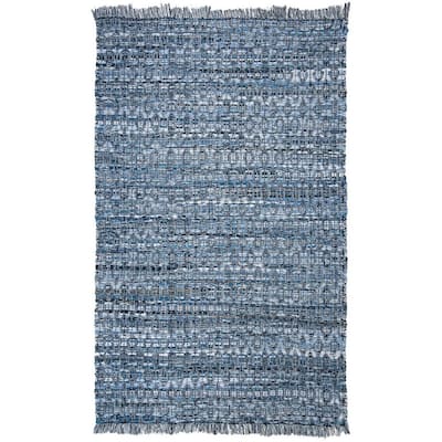 SAFAVIEH Montauk Sky Blue/Ivory 8 ft. x 10 ft. Striped Area Rug MTK712K ...