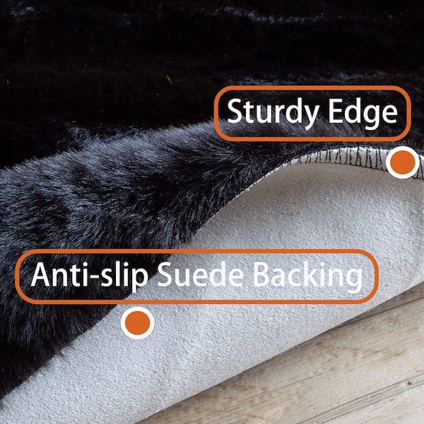Nourideaux Black 3 ft. x 3 ft. Fuzzy Faux Rabbit Fur Rug Plush Fluffy Rug Round Area Rug - image 4