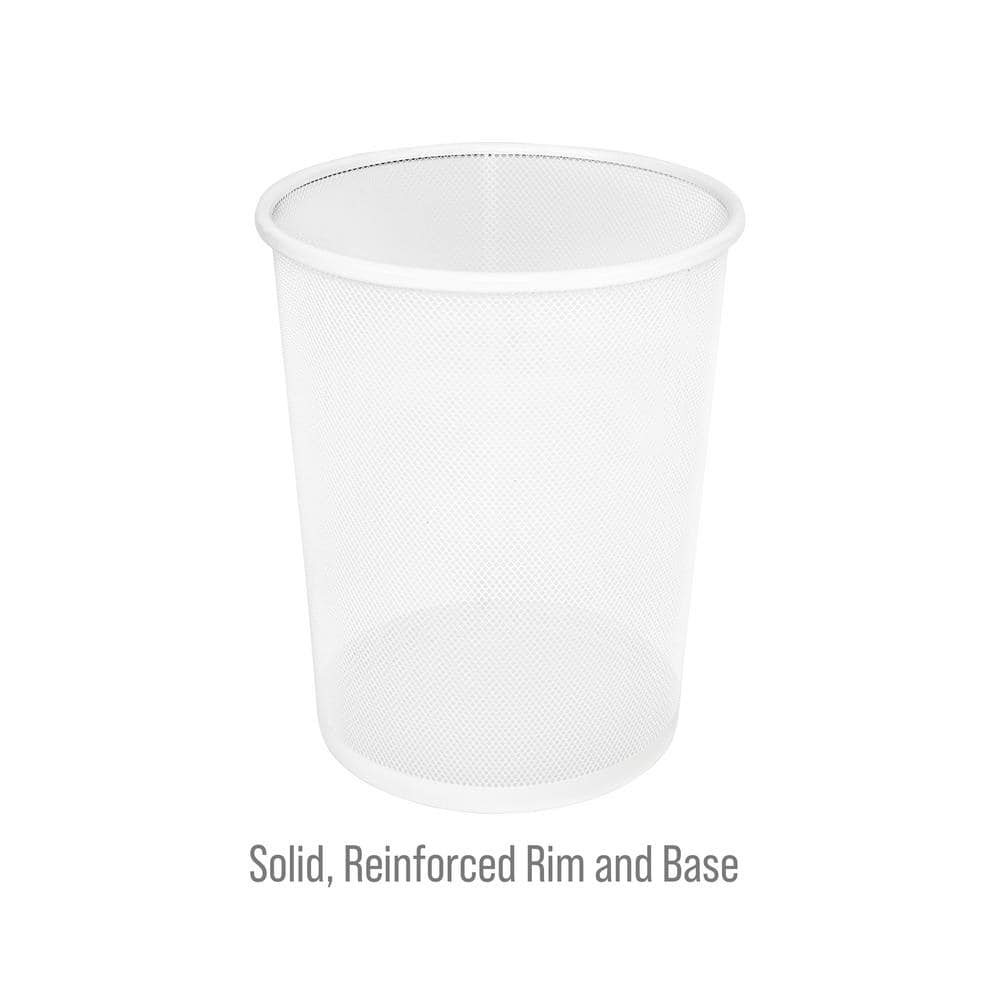 White Steel Mesh Office Wastebasket Set, 6 Gallon, 2-Pack