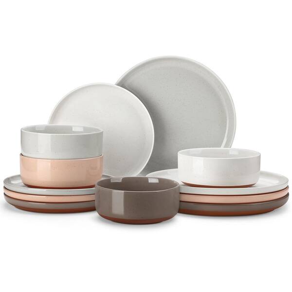 12-Piece Multicolor Stoneware Dinnerware Set (Service for 4), Microwave Dishwasher Safe, High-Quality ORC Ceramic Clay
