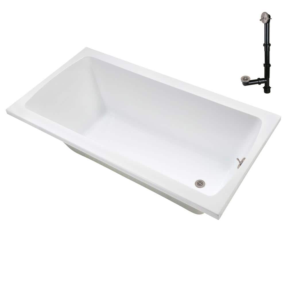 60'' x 32'' Glossy White Acrylic Soaking Drop-In Bathtub