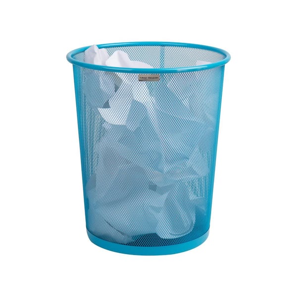 Mind Reader 4.4 Gal. Blue Round Waste Paper Basket Metal Trash Can