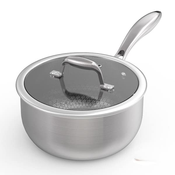 3 qt. Silver Stainless Steel Sauce Panswith Tempered Glass Lid, Induction Pot Compatible with All Cooktops, Oven Safe