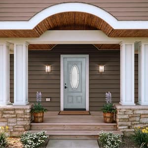 36 in. x 80 in. 3/4 Oval Lite Wendover Stone Stained Fiberglass Prehung Right-Hand Inswing Front Door