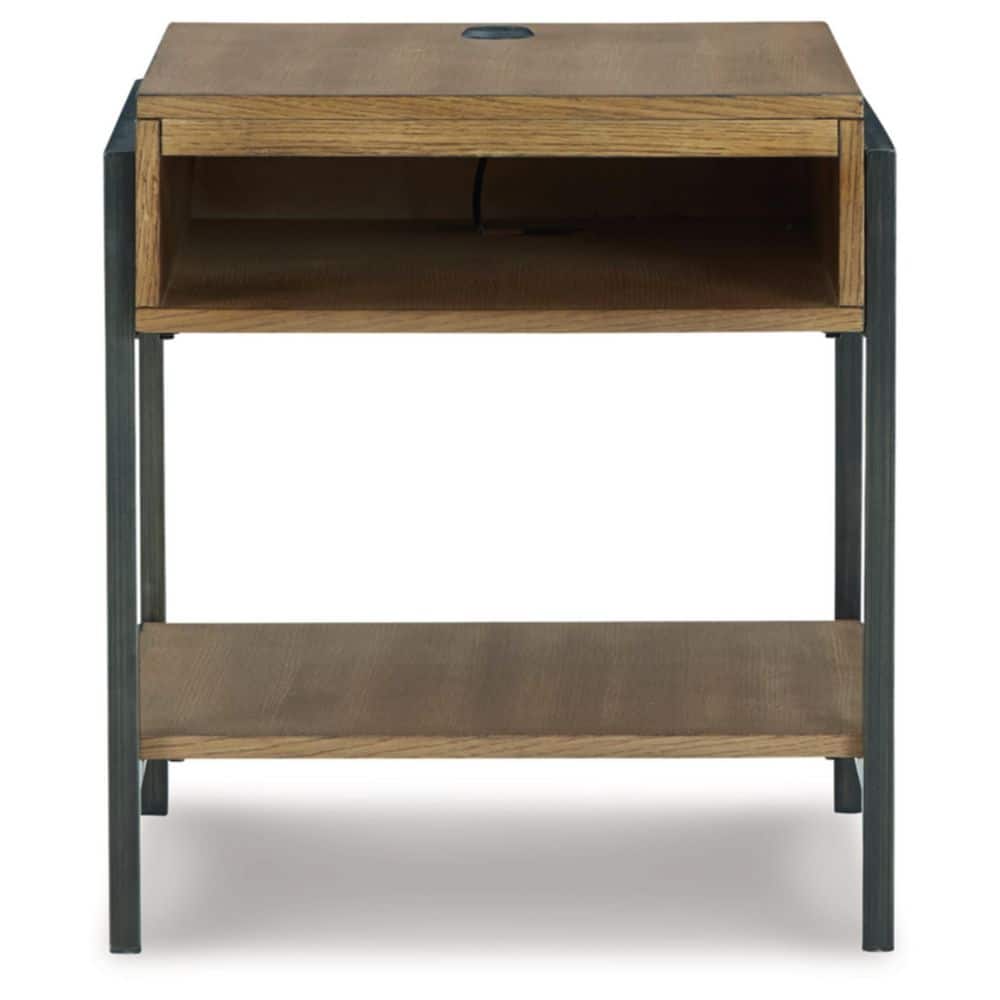 Contemporary Black and Brown Wood Metal End Table with Storage