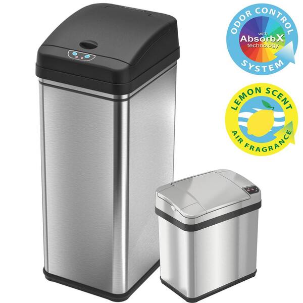 Photo 1 of 13.2 Gal. and 2 Gal. Touchless Infrared Sensor Automatic Stainless Steel Trash Can Combo