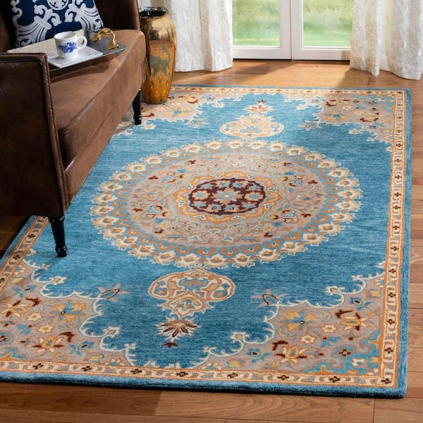 Heritage 3 ft. x 5 ft. Blue/Beige Border Medallion Area Rug