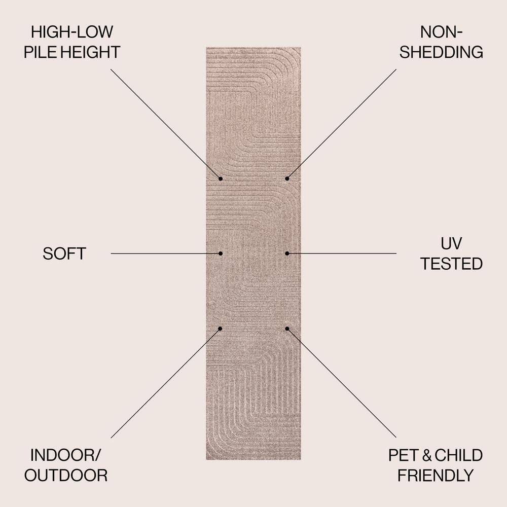 Light Taupe 2 x 8 Reversible Synthetic Stripe Runner Rug