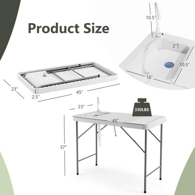 White Folding Fish Cleaning Table with Sink and Faucet