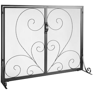1-Panel Fireplace Screen with Door Sturdy Iron Mesh Fireplace Screen 39 in. L x 31.6 in. H Spark Guard Cover