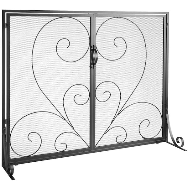 VEVOR 1-Panel Fireplace Screen with Door Sturdy Iron Mesh Fireplace Screen 39 in. L x 31.6 in. H Spark Guard Cover