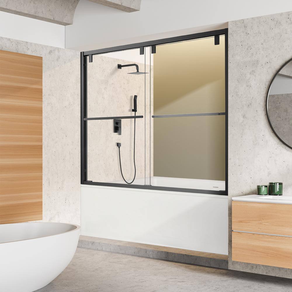 Caspar 60" Matte Black Clear Glass Frameless Tub Door