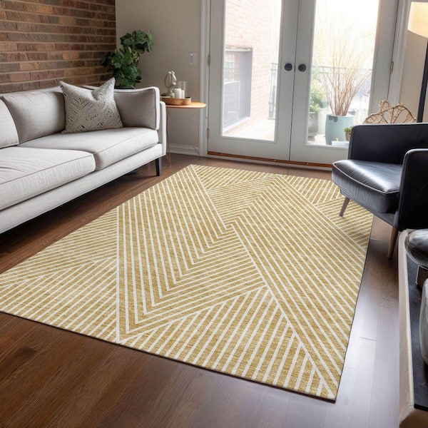 Chantille Machine Washable Indoor/Outdoor Abstract ACN937 Gold 2 ft. 6 in. x 3 ft. 10 in. Area Rug