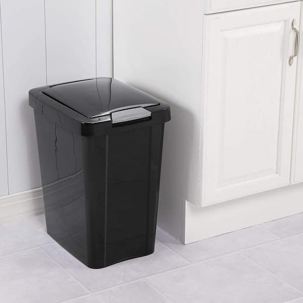 Black Sterilite Touch Top Wastebasket 1043 Slim Trash Can With Latch 7.5 Gallon 