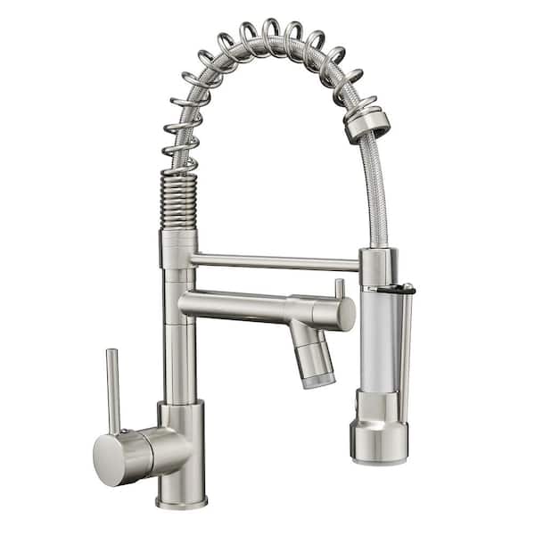 WELLFOR Single Handle Pull Down Sprayer Kitchen Faucet with 360° Rotation and LED Lights in Brushed Nickel