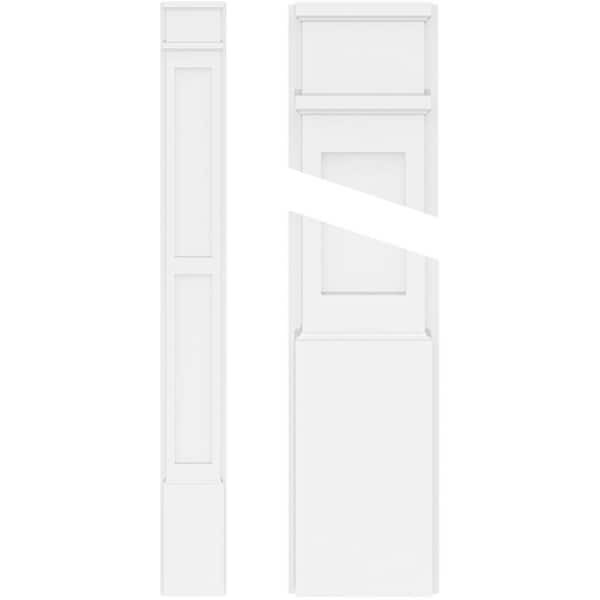 Ekena Millwork 2 in. x 4 in. x 82 in. 2-Equal Flat Panel PVC Pilaster Moulding with Decorative Capital and Base (Pair)