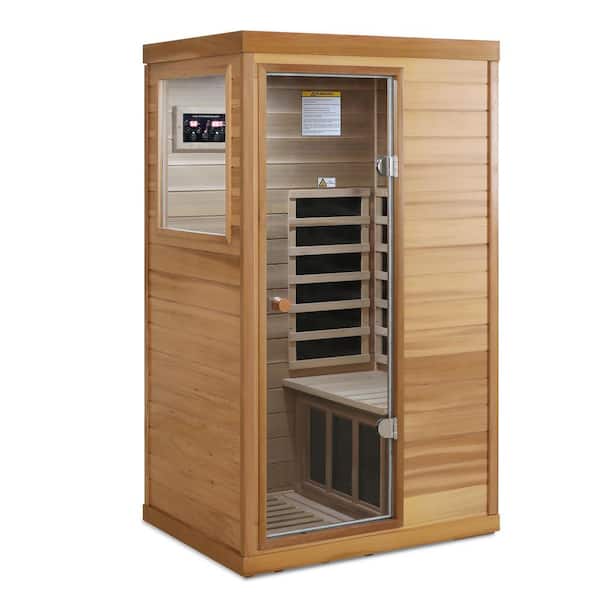 1-Person Red Cedar Far Infrared Indoor Sauna with Bluetooth Audio, LED Light, and LCD Touch Control (Left Door Opening)