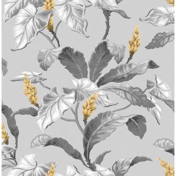 Brewster Home Fashions Meridian Parade Grey Tropical Leaves Non Woven Wallpaper