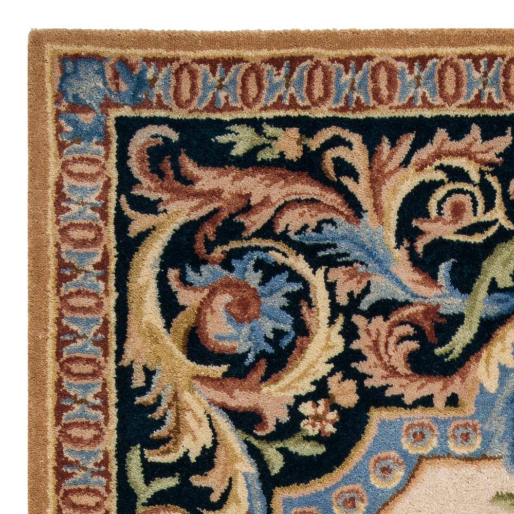 Ivory and Navy Handmade Wool Floral Area Rug